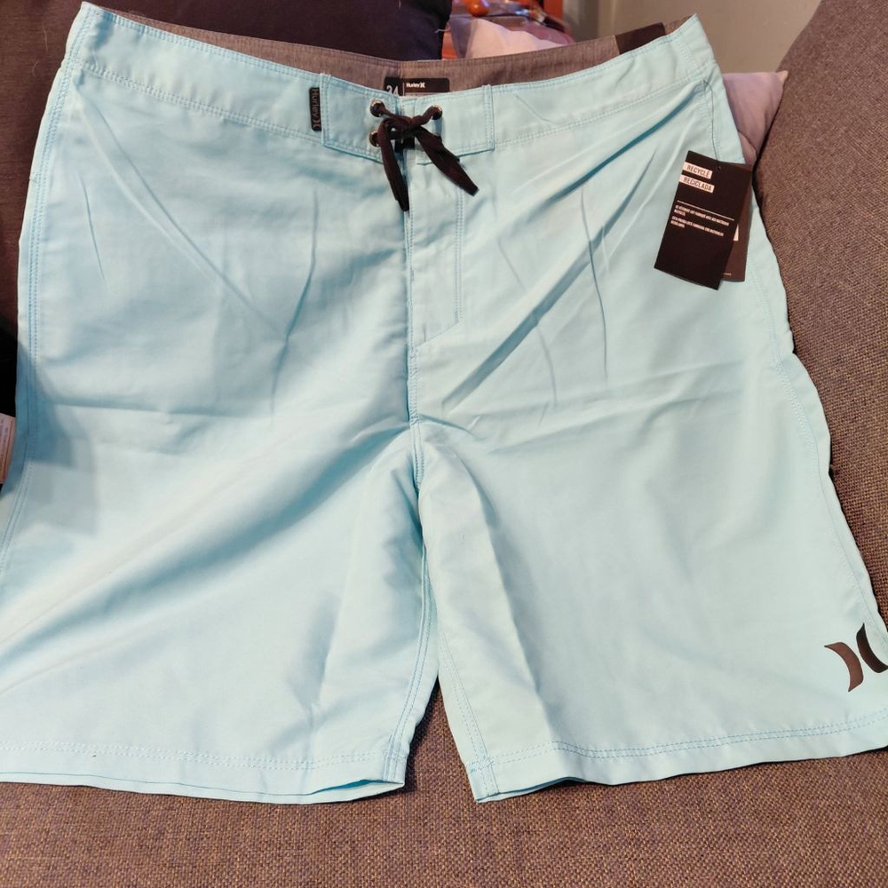 Men's Hurley Light Blue Turquoise Boa Shorts Waist 34 with Drawstring